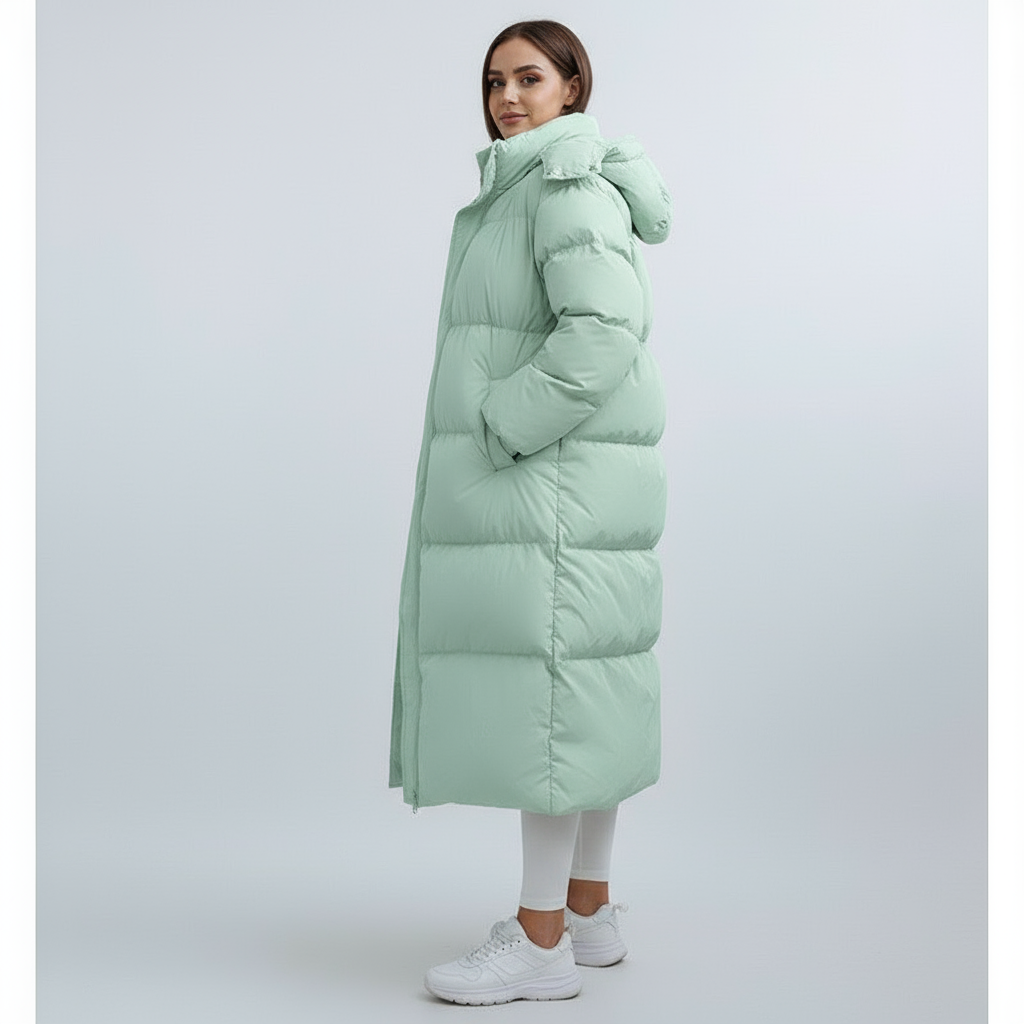 Isla | Lange gepolsterte Pufferjacke mit Kapuze