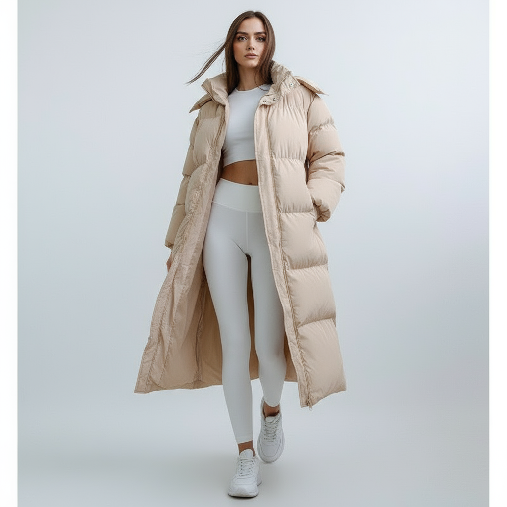 Isla | Lange gepolsterte Pufferjacke mit Kapuze