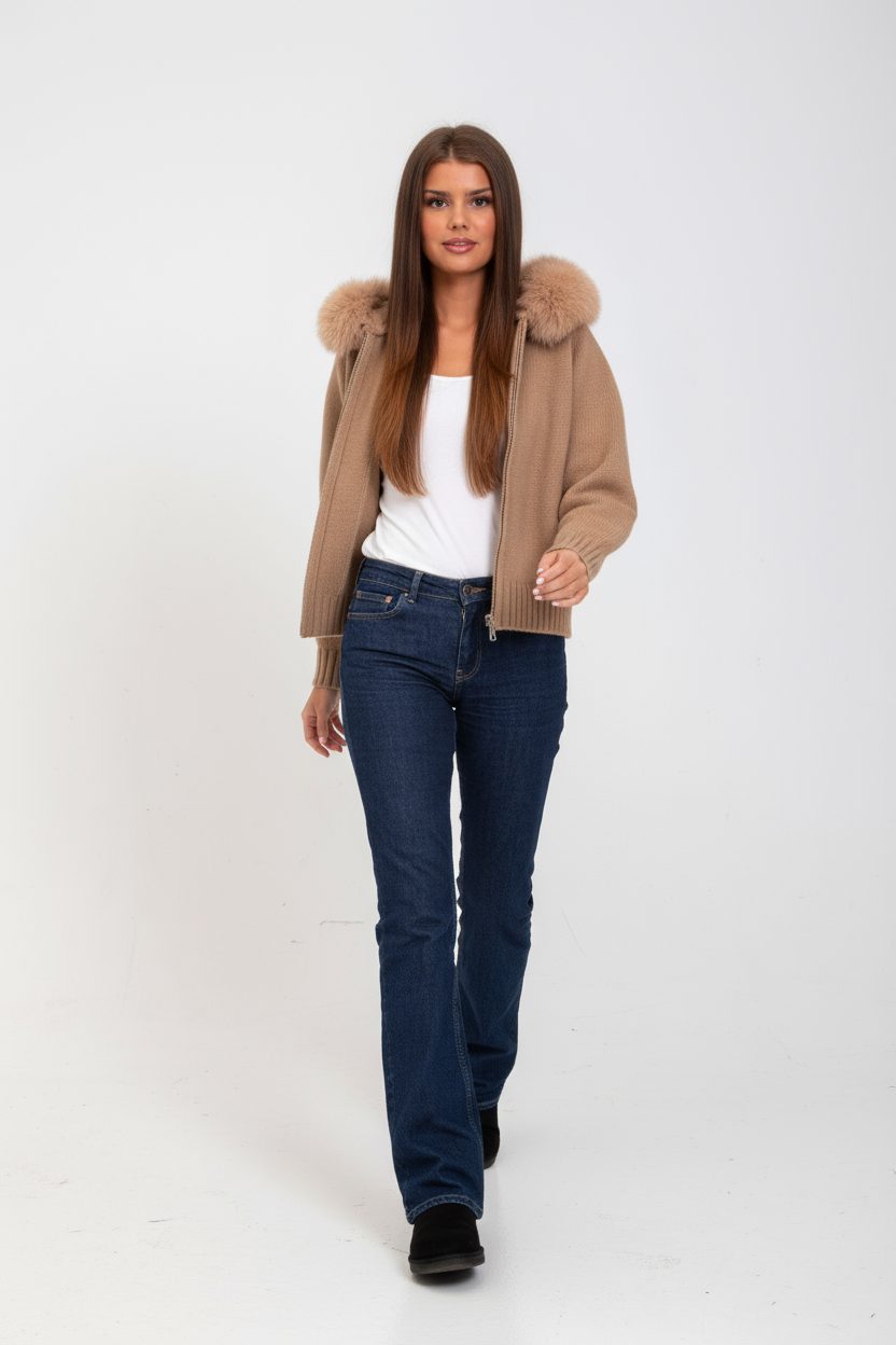 Faye | Strickjacke mit Kunstfell-Kragen