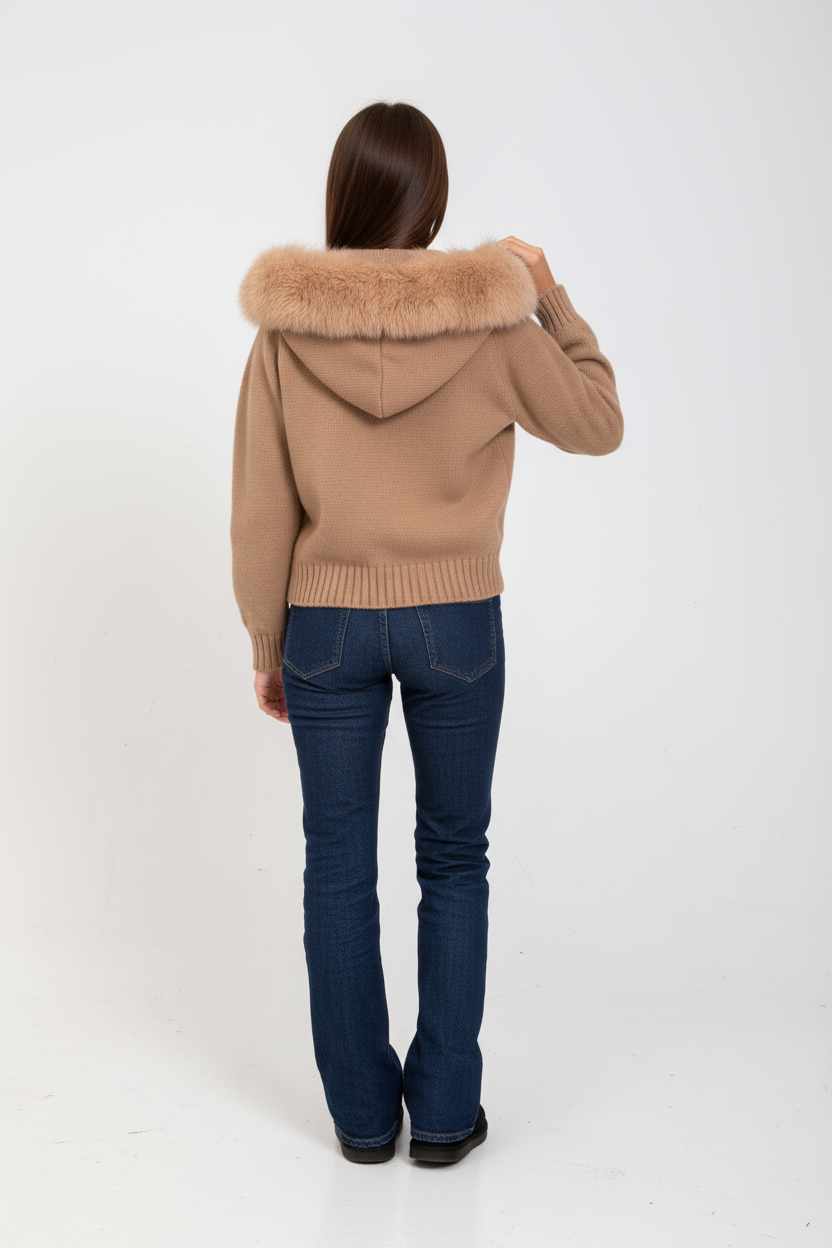 Faye | Strickjacke mit Kunstfell-Kragen