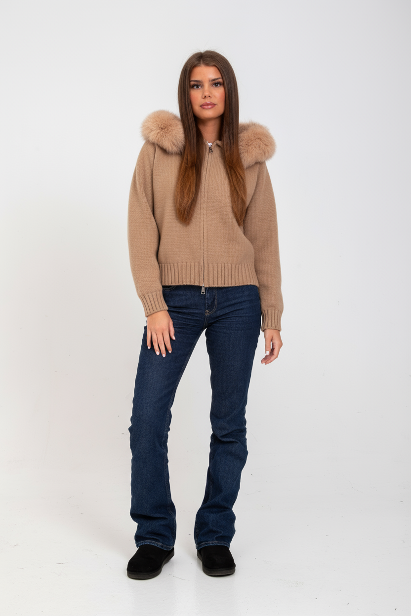 Faye | Strickjacke mit Kunstfell-Kragen