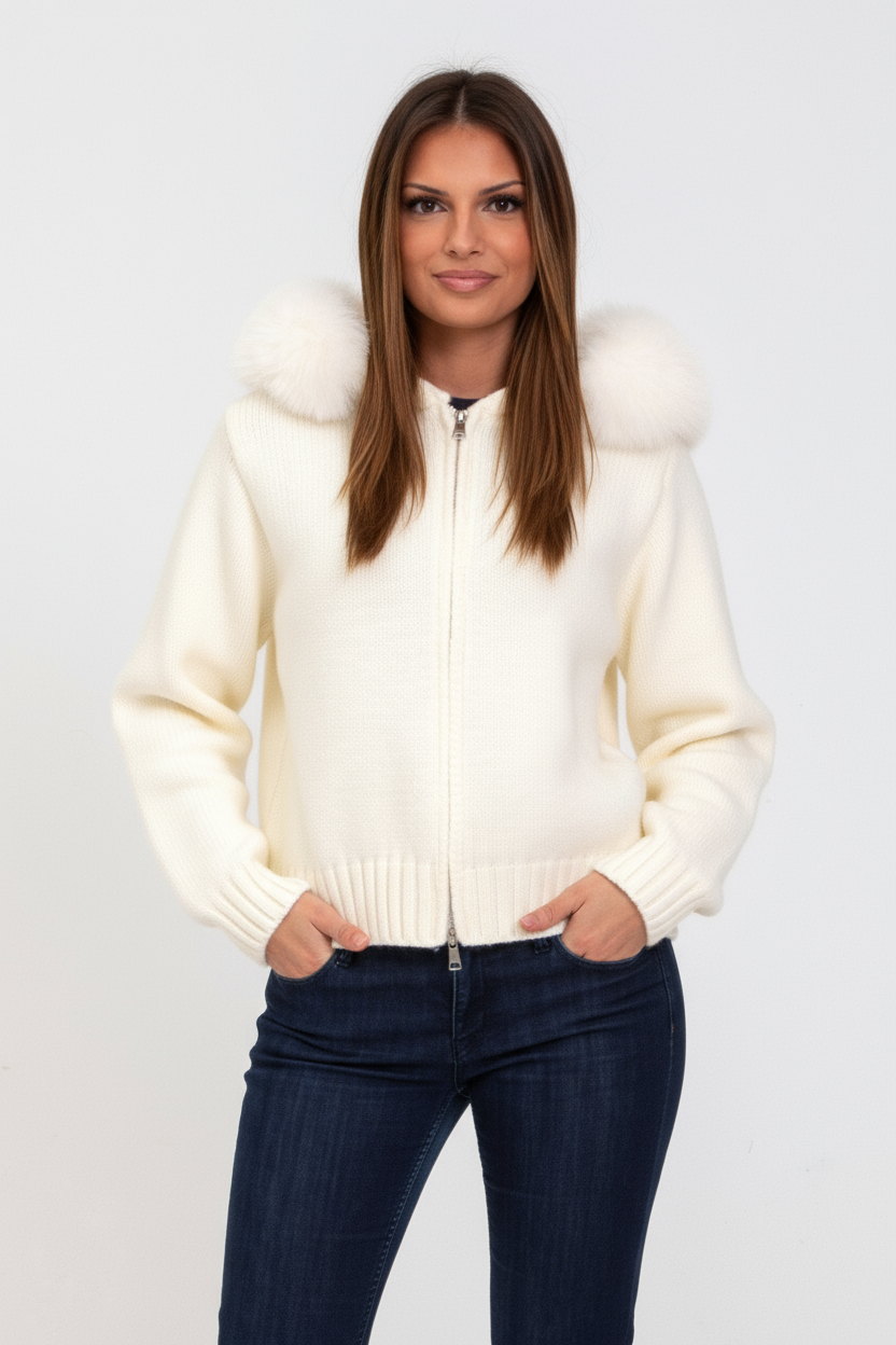 Faye | Strickjacke mit Kunstfell-Kragen