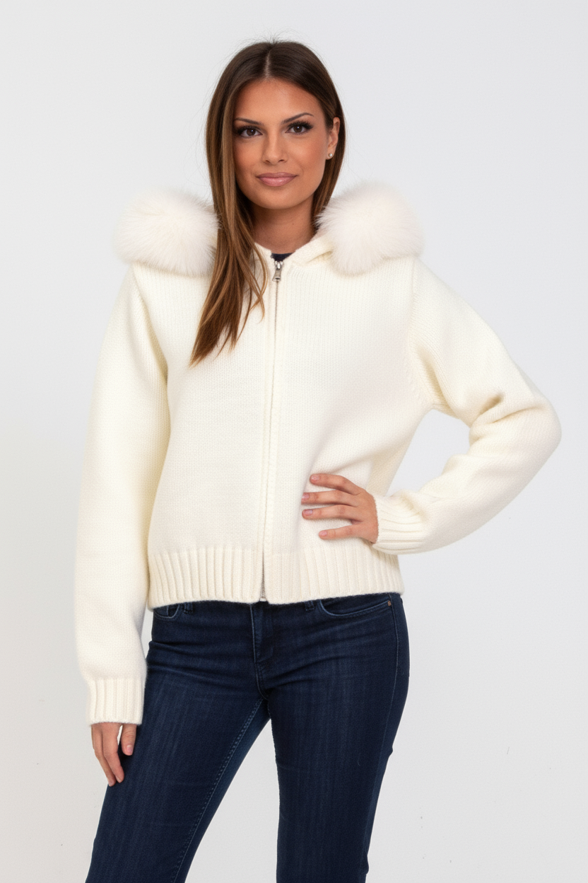 Faye | Strickjacke mit Kunstfell-Kragen