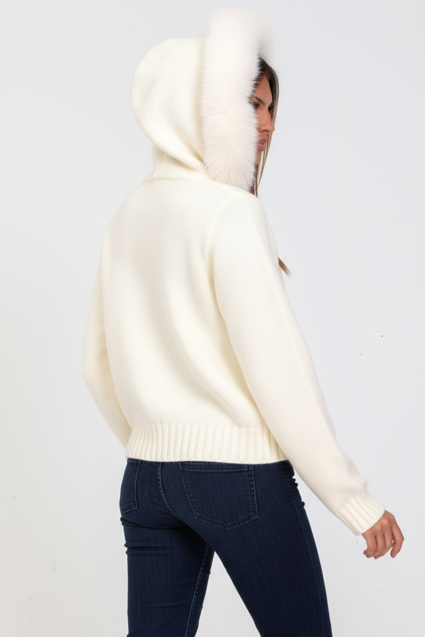 Faye | Strickjacke mit Kunstfell-Kragen