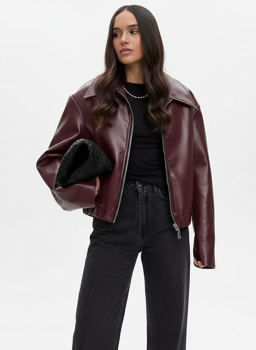 Selene | Kurze Vegane Lederjacke mit Zip