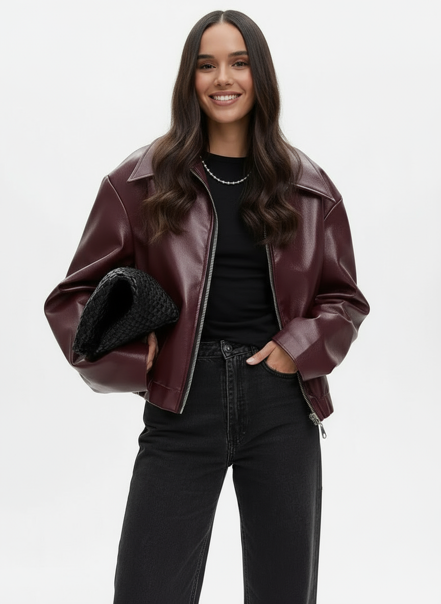 Selene | Kurze Vegane Lederjacke mit Zip
