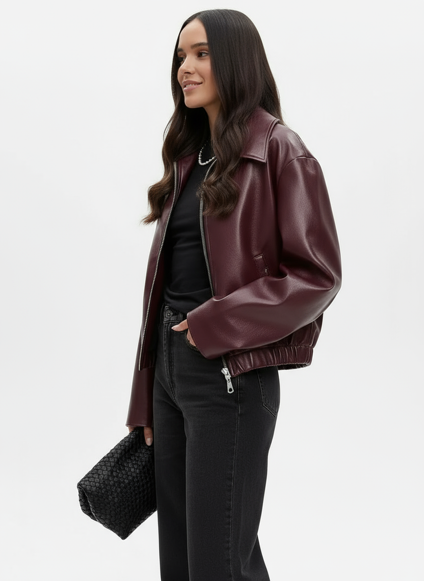 Selene | Kurze Vegane Lederjacke mit Zip