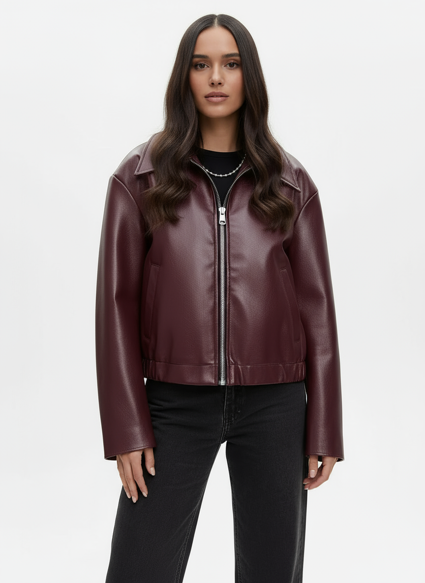 Selene | Kurze Vegane Lederjacke mit Zip
