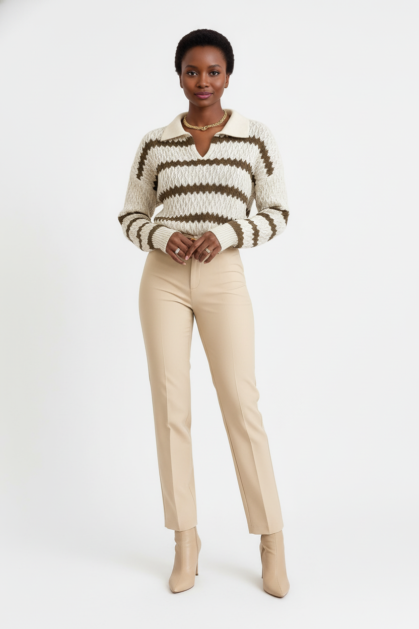 Vera | Gestreifter V-Ausschnitt Strickpullover