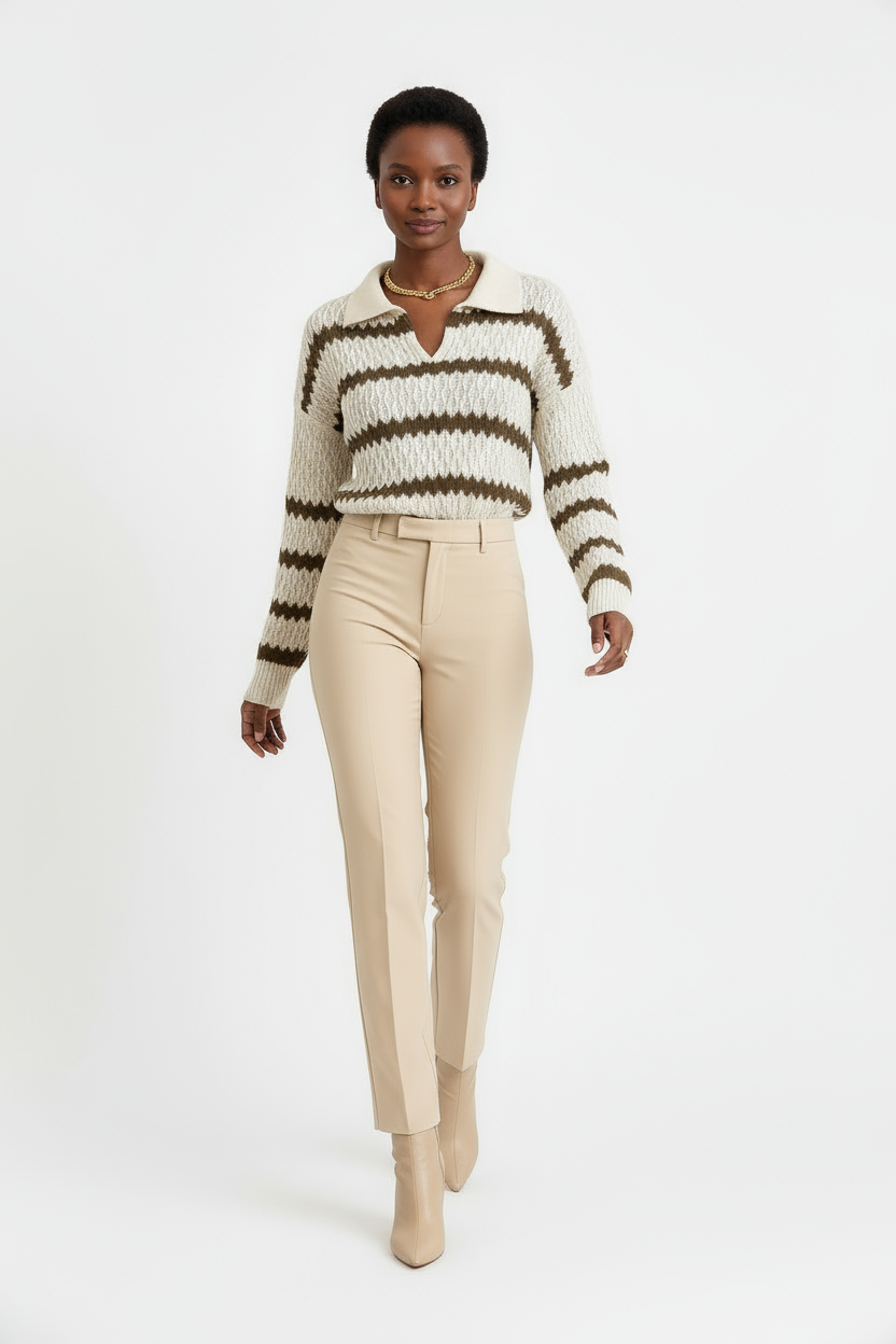 Vera | Gestreifter V-Ausschnitt Strickpullover