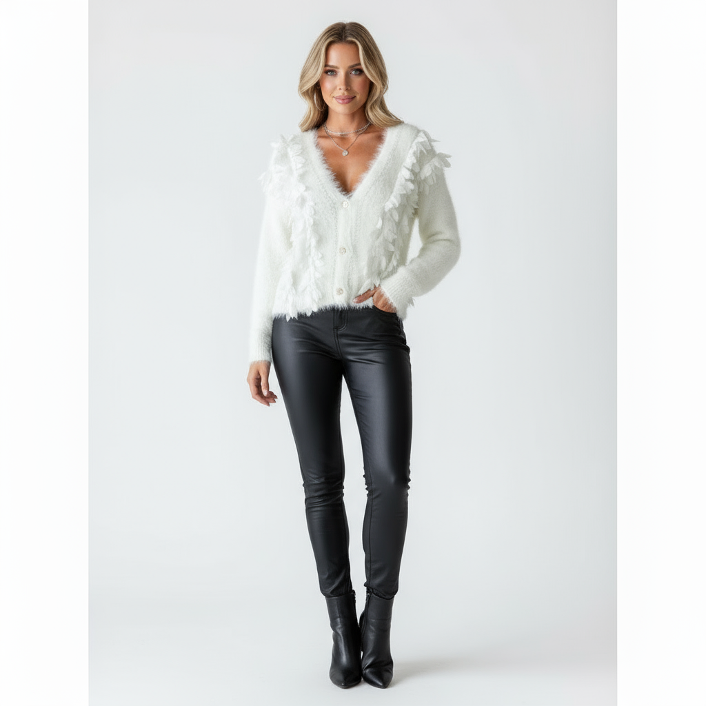 Noor | V-Neck Knit Top with Fringe Details