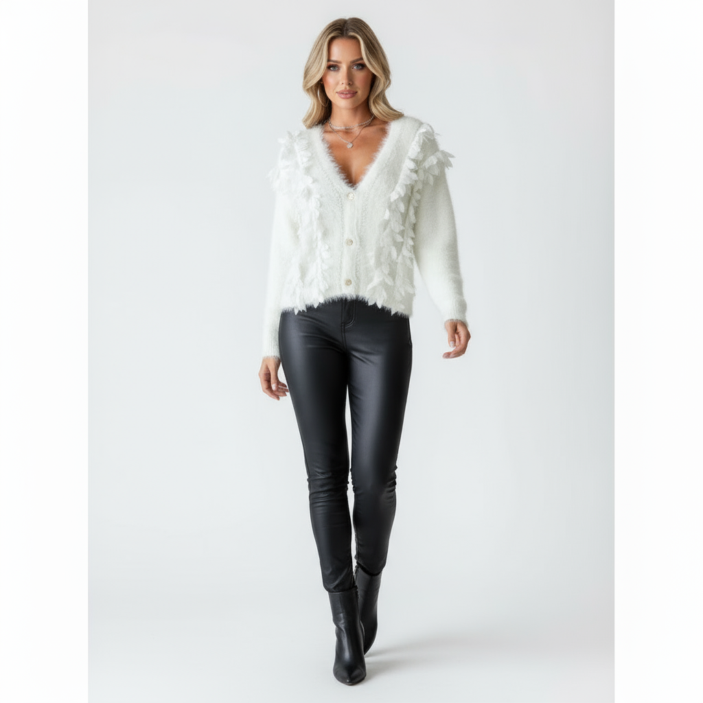 Noor | V-Neck Knit Top with Fringe Details
