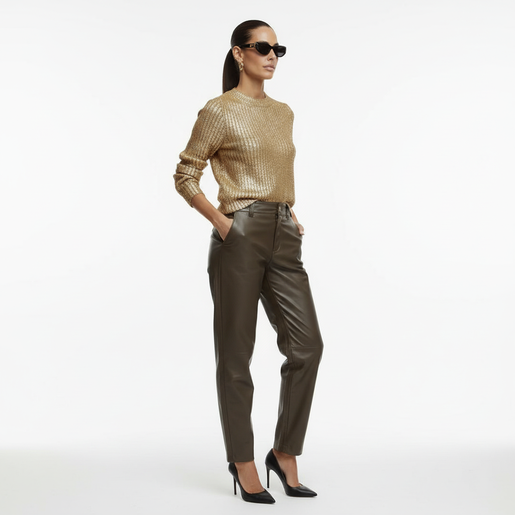 Elise | Glänzender Goldfarbener Metallic-Pullover