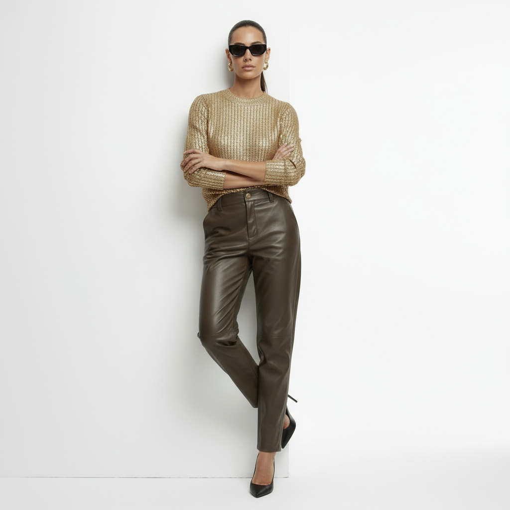 Elise | Glänzender Goldfarbener Metallic-Pullover