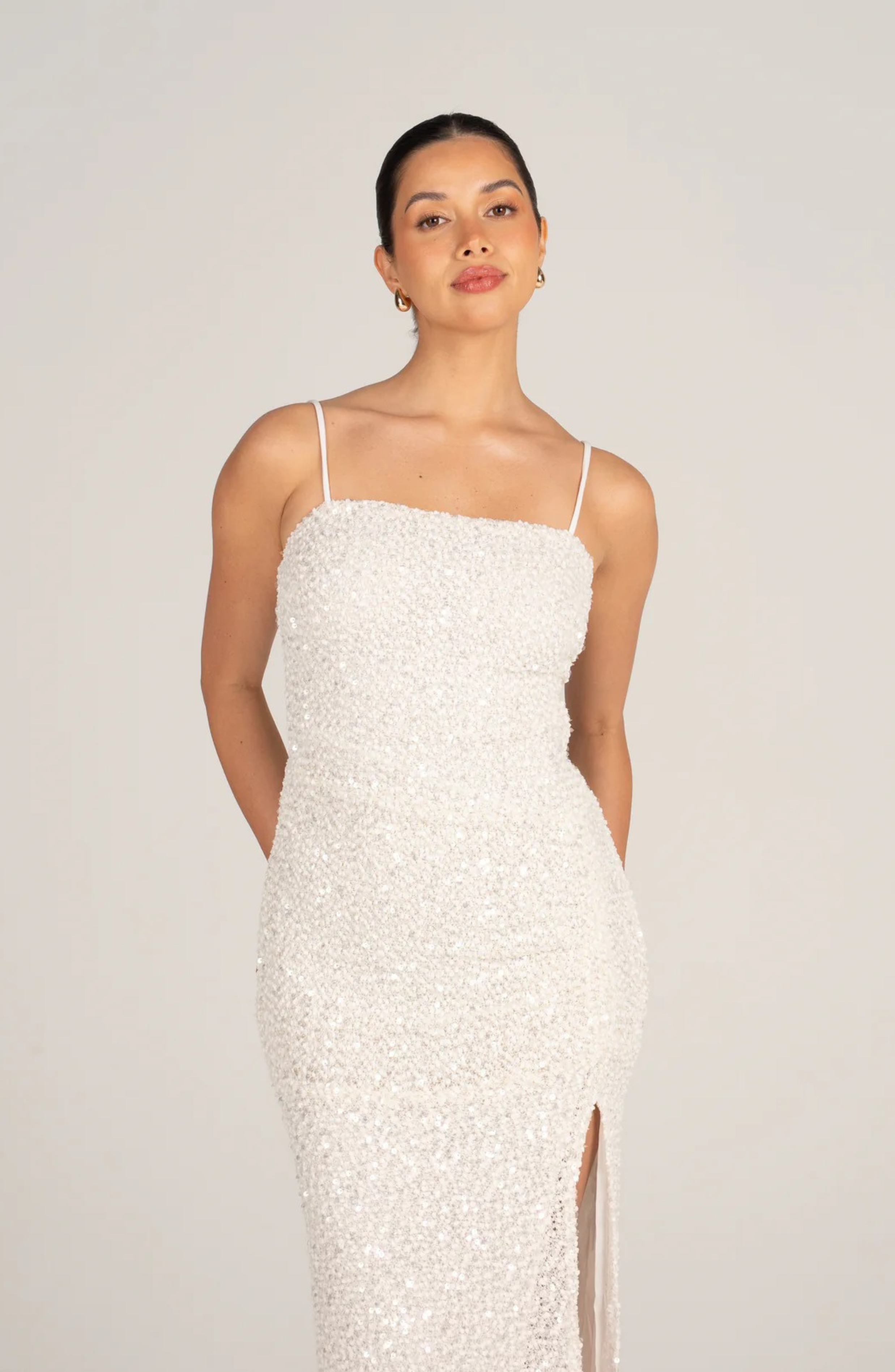 Imani | Weißes Pailletten-Maxikleid