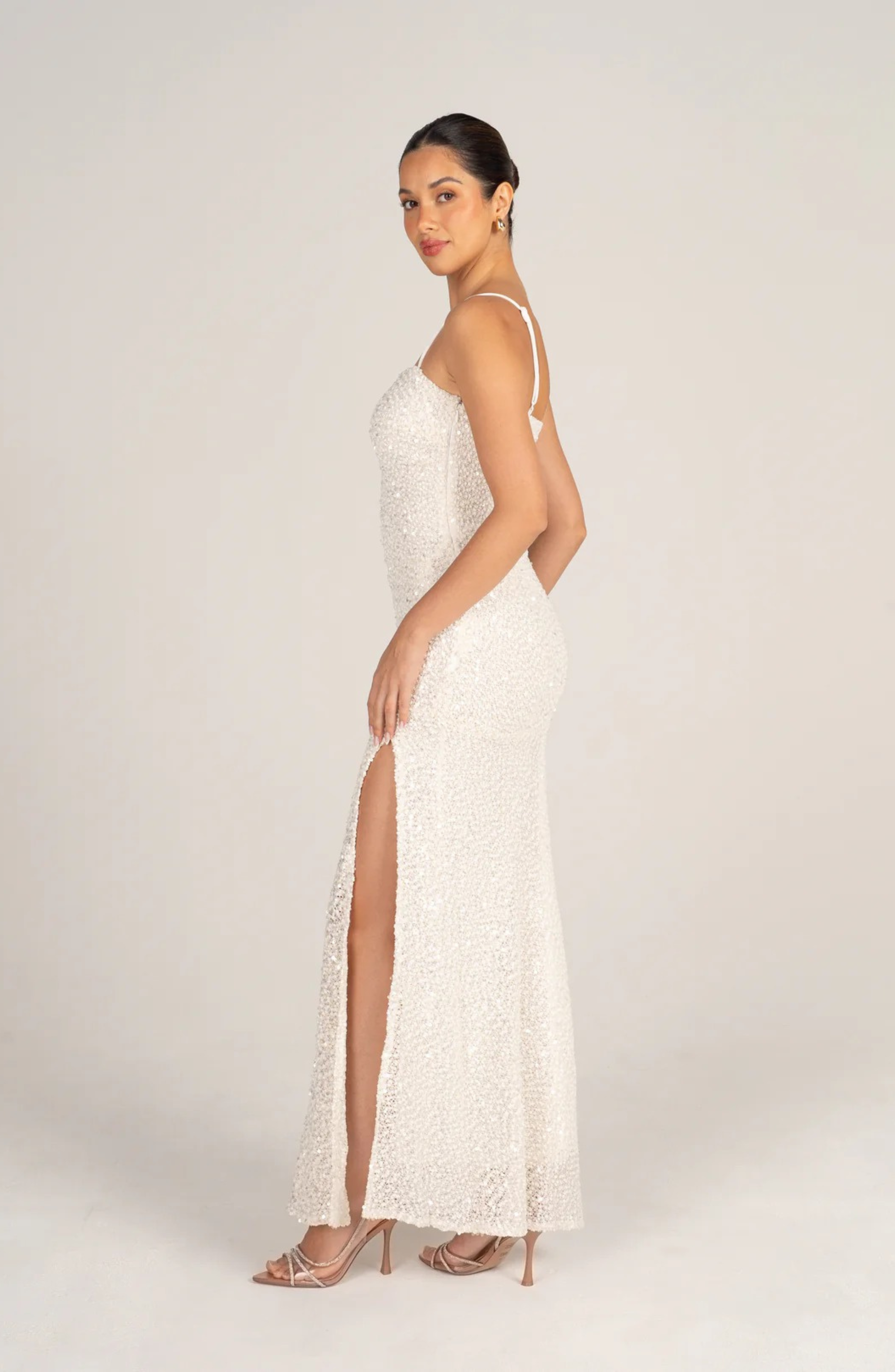Imani | Weißes Pailletten-Maxikleid