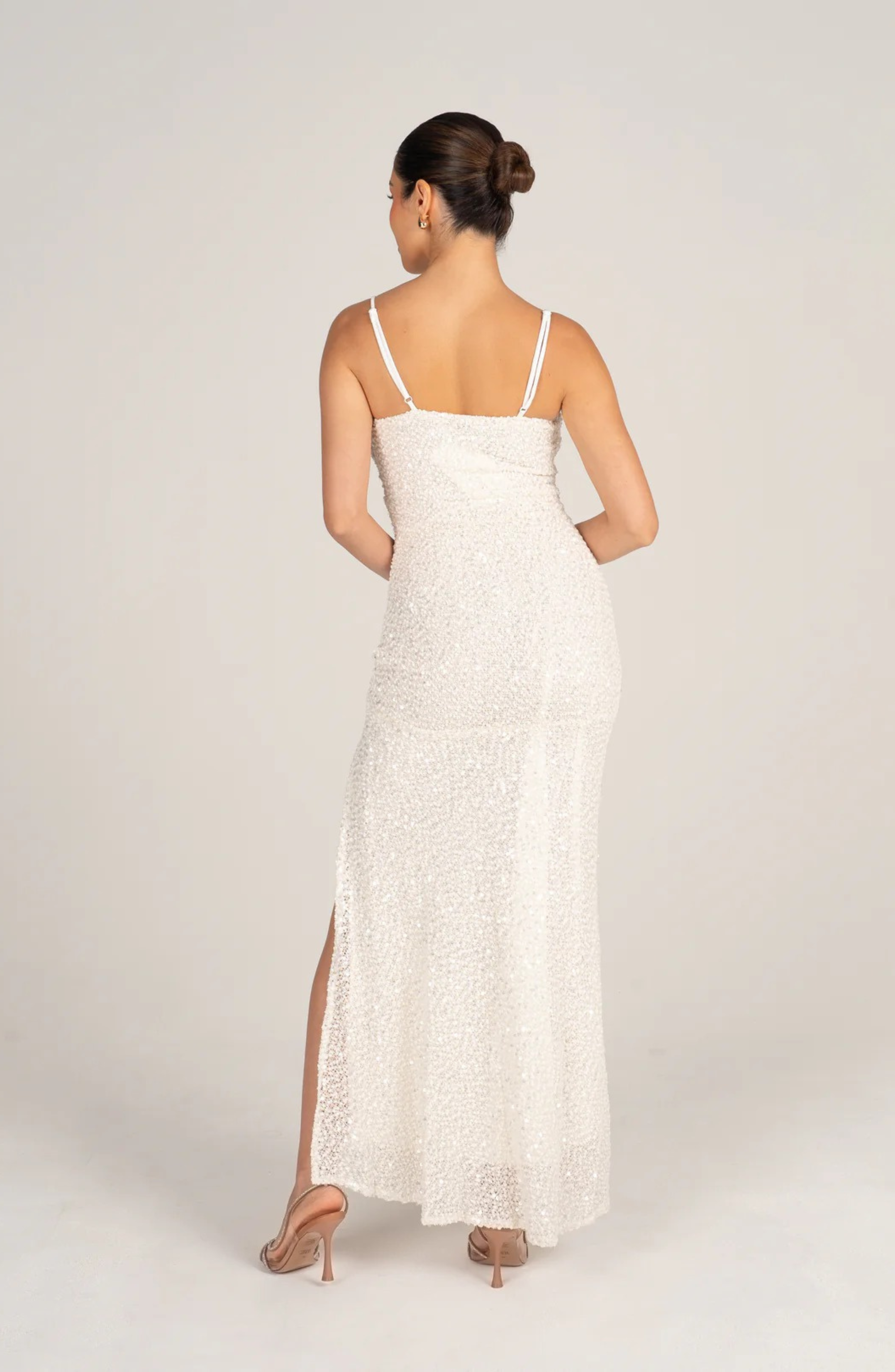 Imani | Weißes Pailletten-Maxikleid