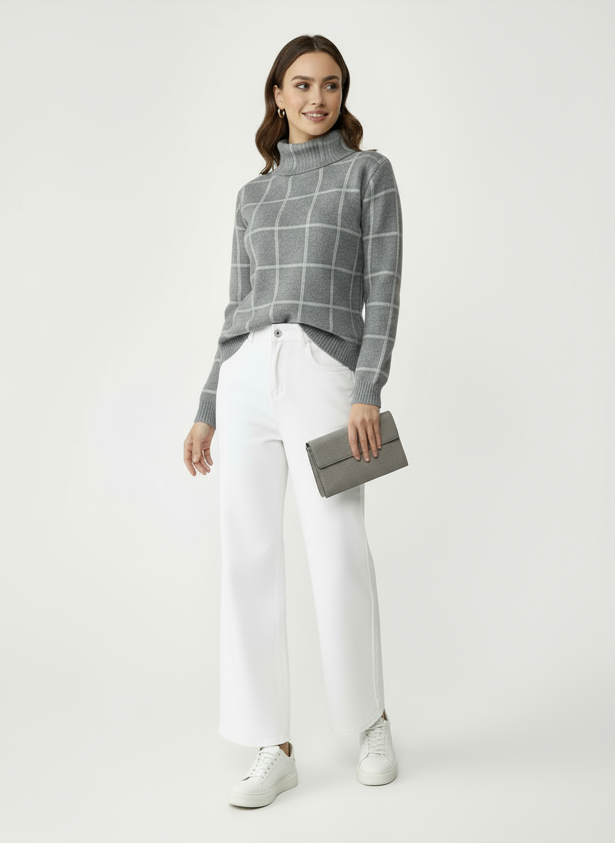 Elody | Karo-Rollkragenpullover