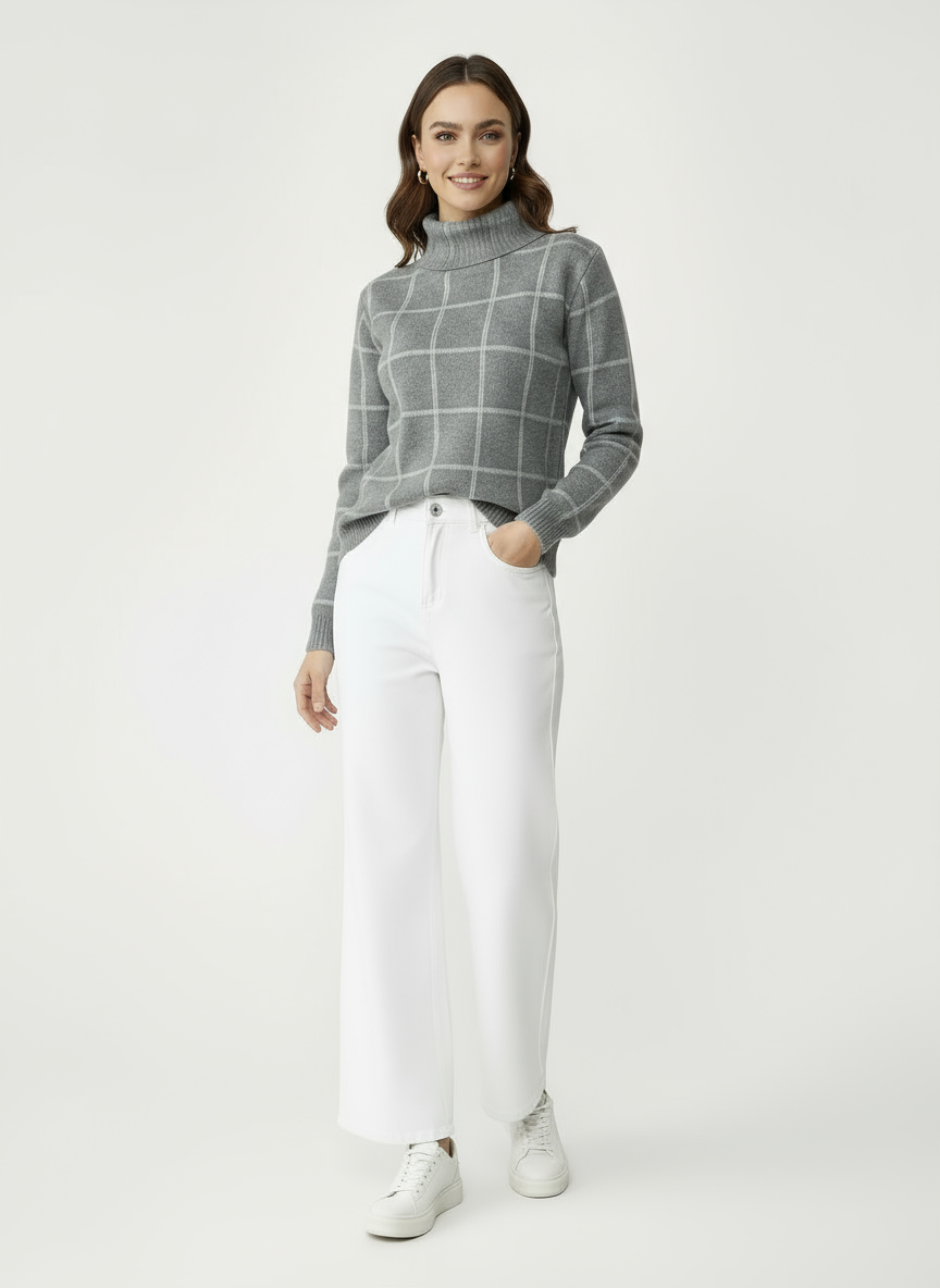 Elody | Karo-Rollkragenpullover