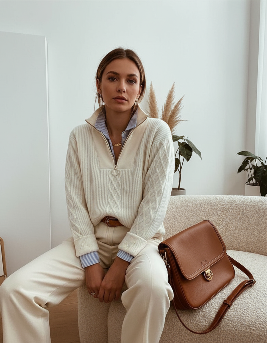 Lila | Kabelstrick Half-Zip