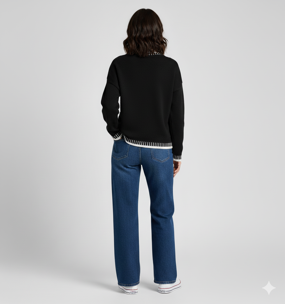 Chloe | Schwarzer Pullover mit Häkelherz-Applikation