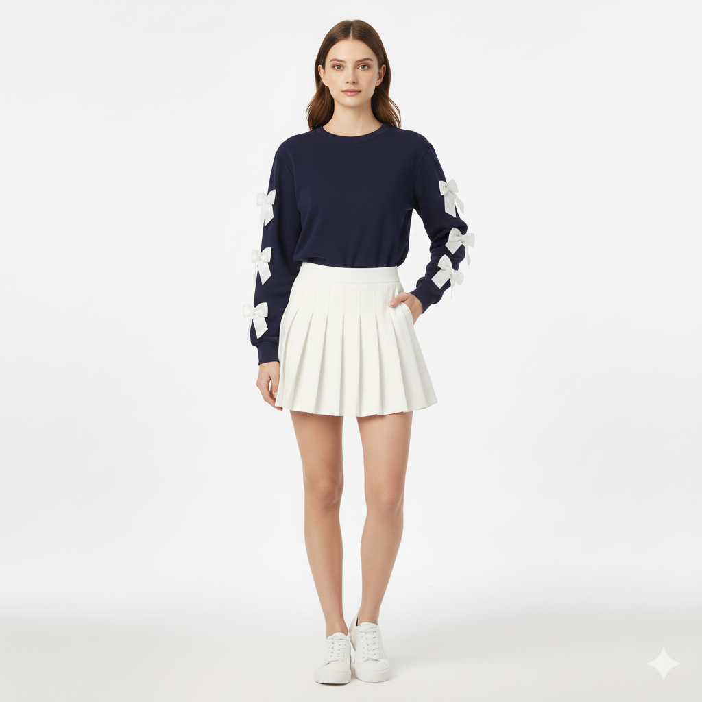 Ivy | Schwarzer Pullover mit weißen Bändern