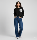 Chloe | Schwarzer Pullover mit Häkelherz-Applikation