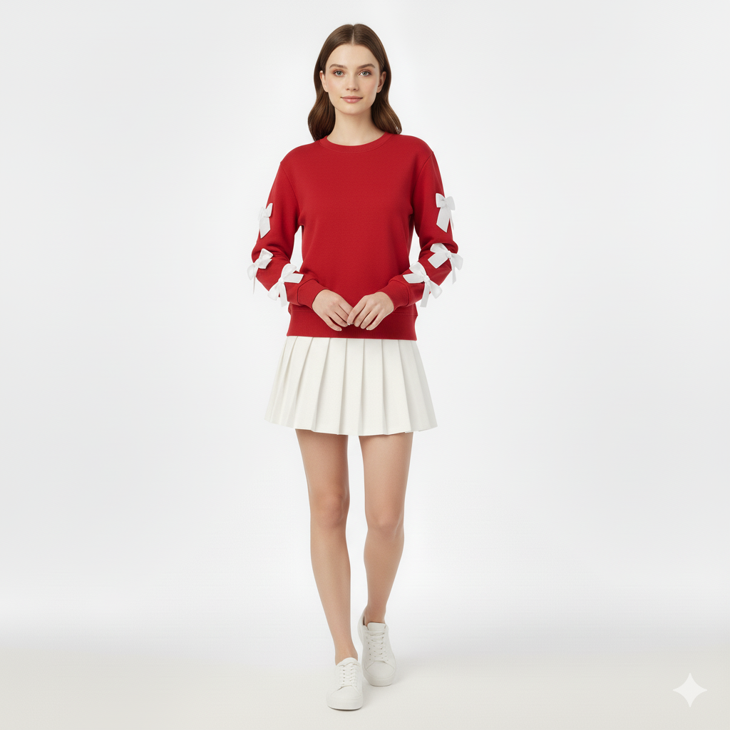 Ivy | Schwarzer Pullover mit weißen Bändern