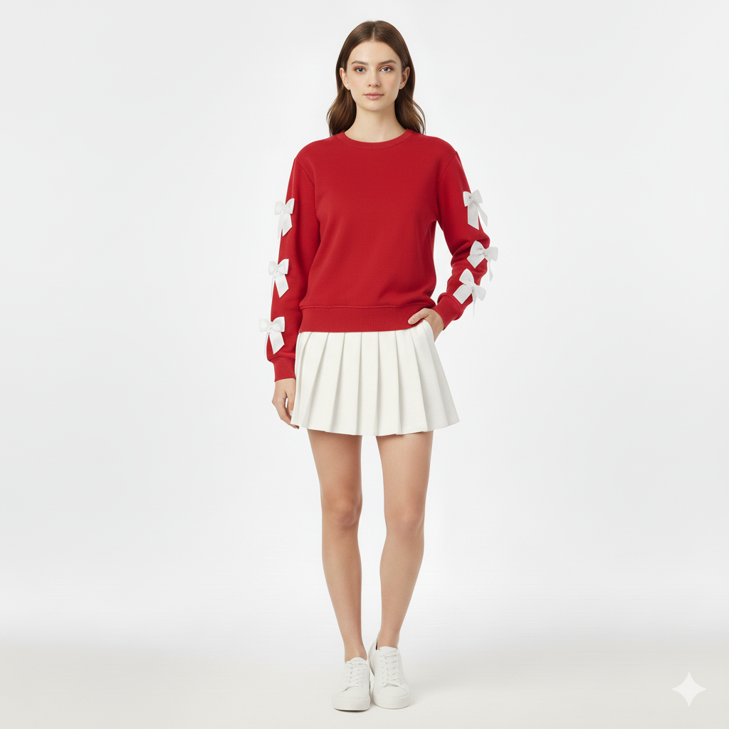 Ivy | Schwarzer Pullover mit weißen Bändern