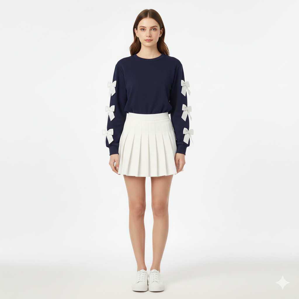 Ivy | Schwarzer Pullover mit weißen Bändern