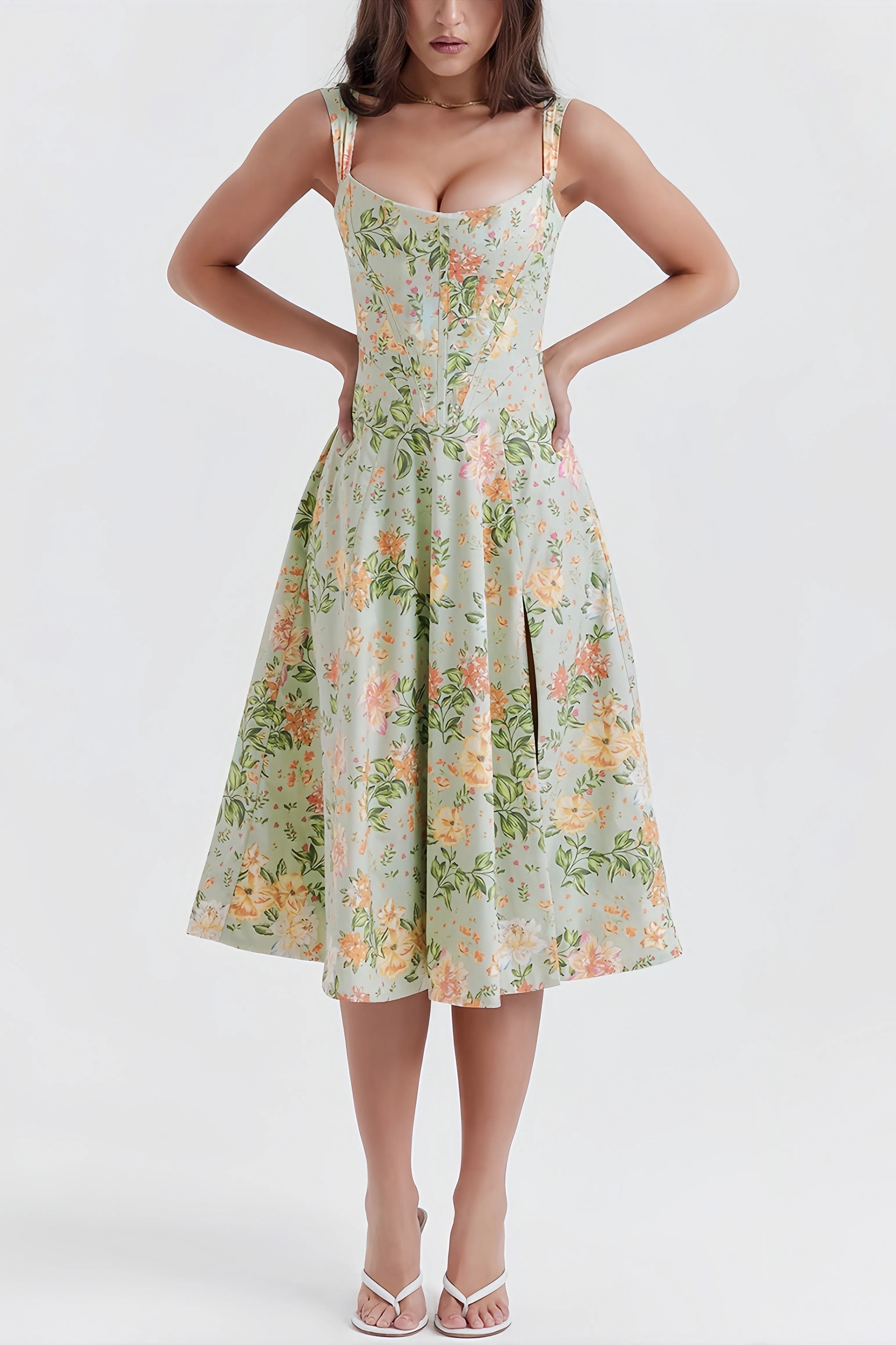 Janice | Blumenmuster Midi-Kleid