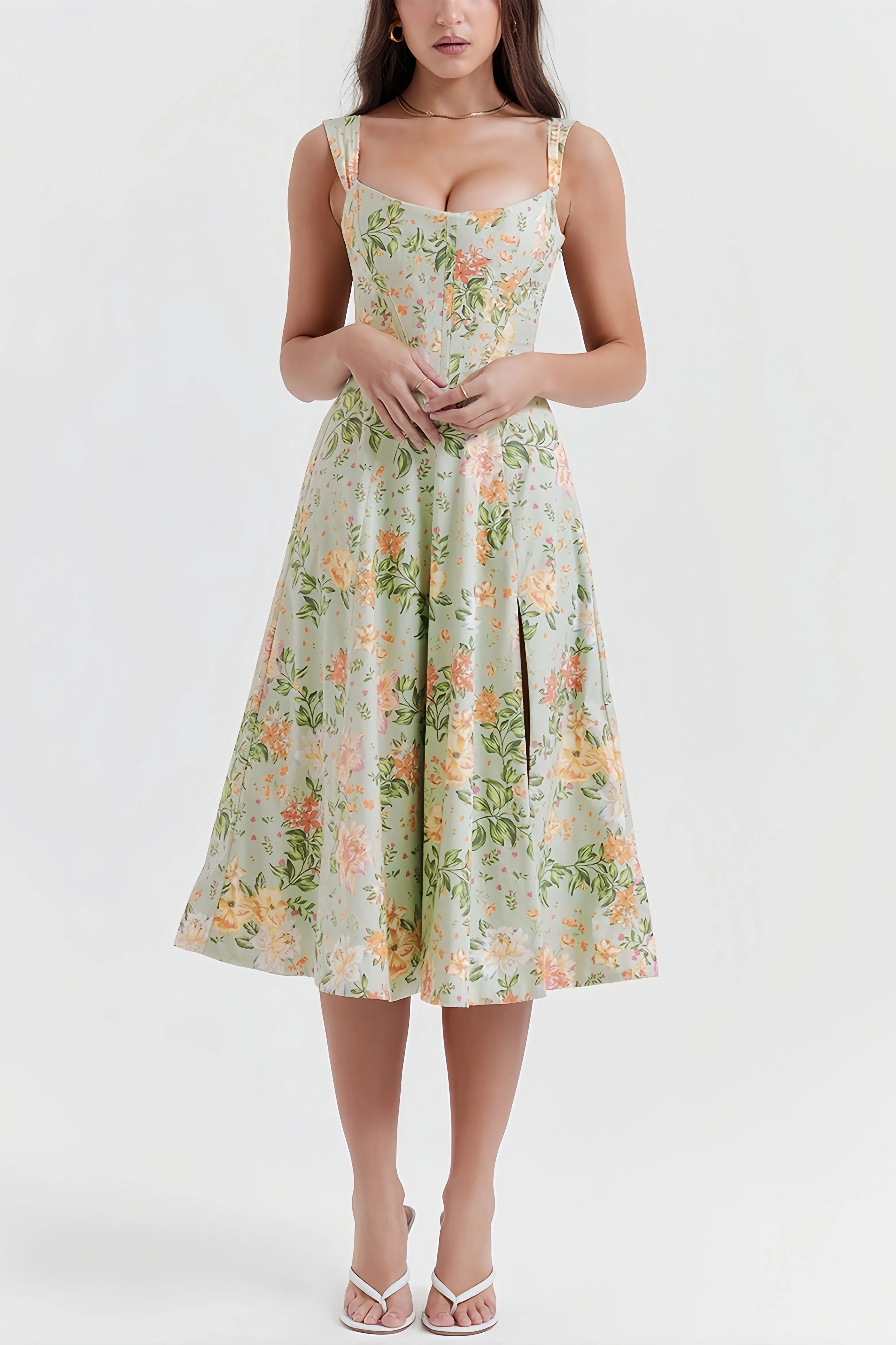 Janice | Blumenmuster Midi-Kleid