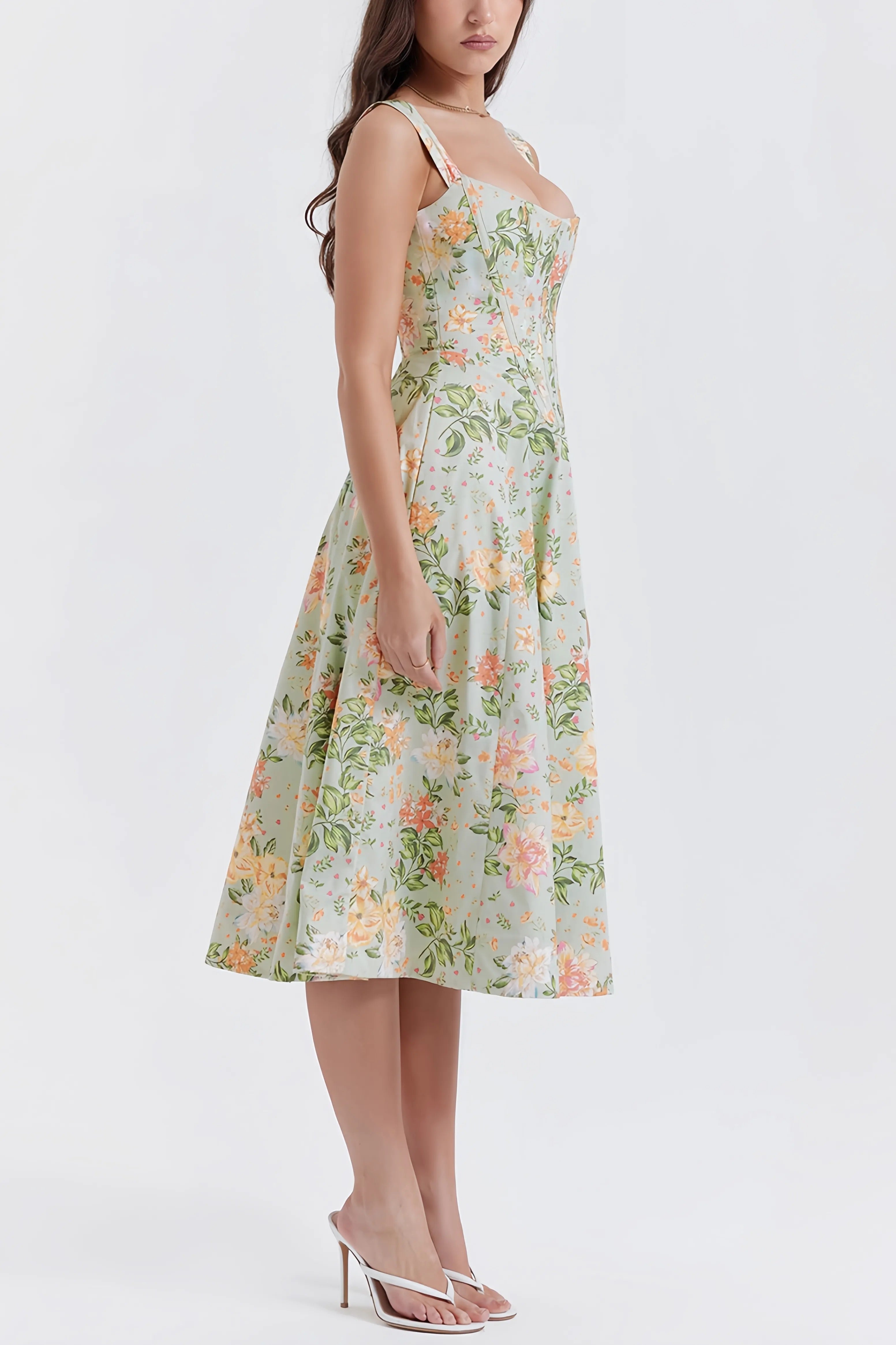 Janice | Blumenmuster Midi-Kleid
