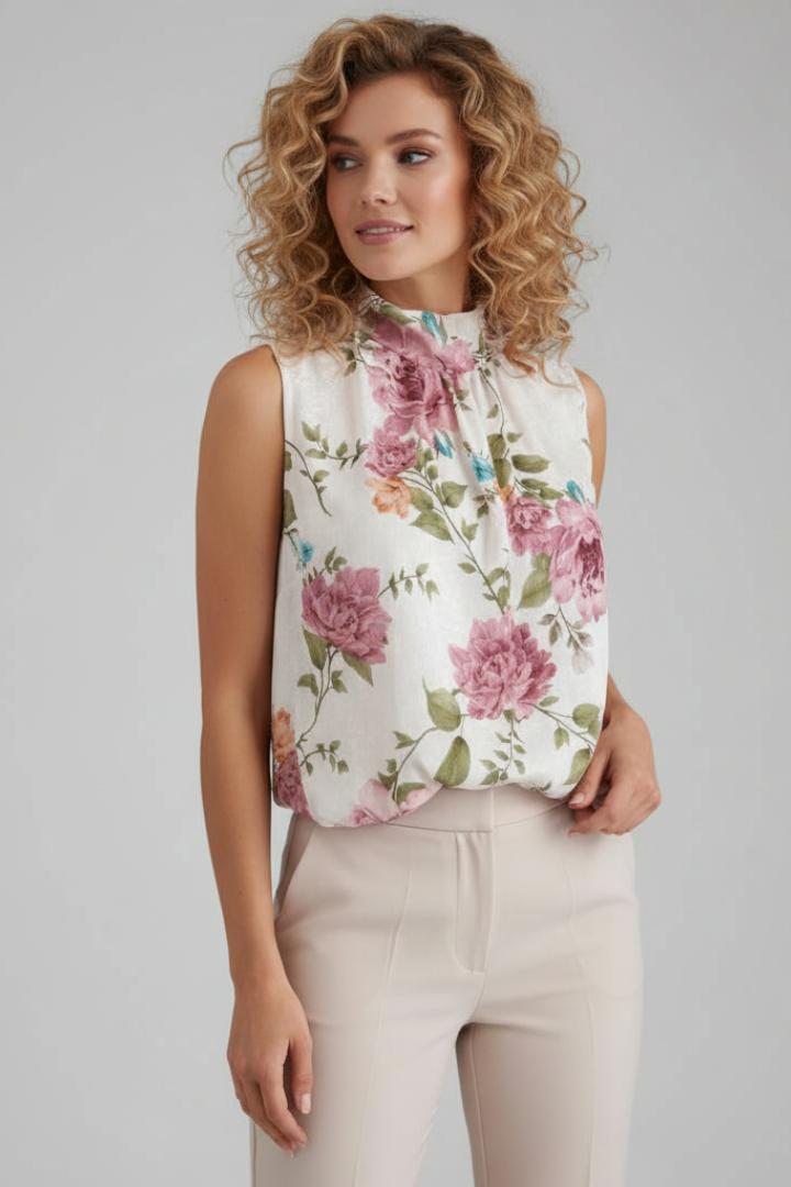 Ormira | Ärmellose Blumen-Bluse