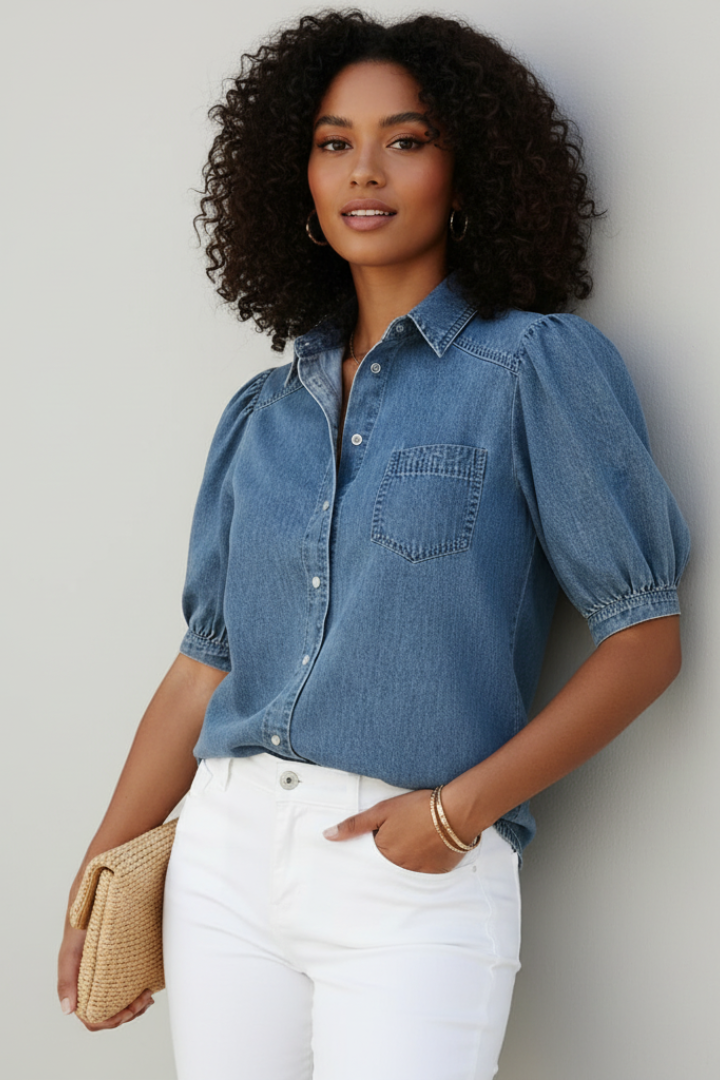 Orvessa | Denim-Bluse mit Puffärmeln