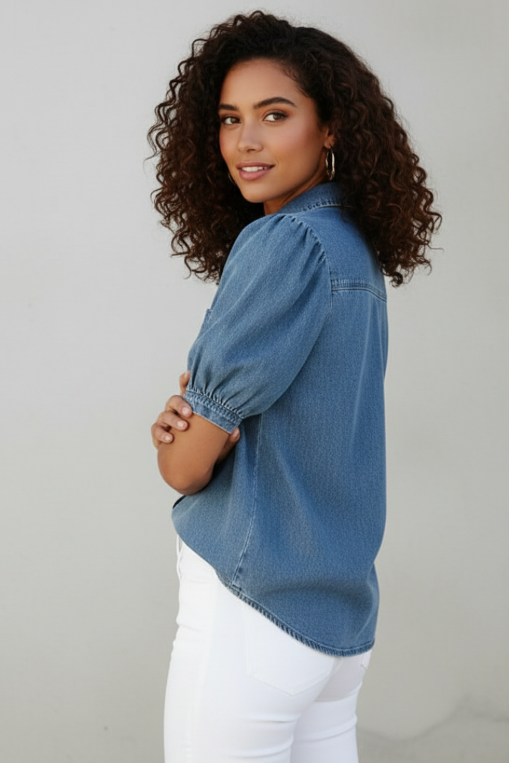 Orvessa | Denim-Bluse mit Puffärmeln