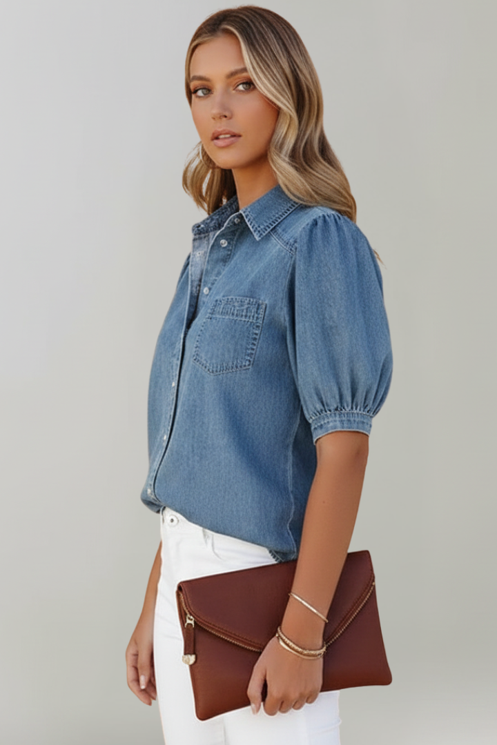 Orvessa | Denim-Bluse mit Puffärmeln