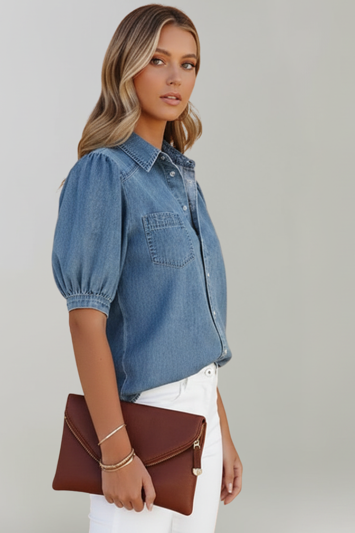 Orvessa | Denim-Bluse mit Puffärmeln