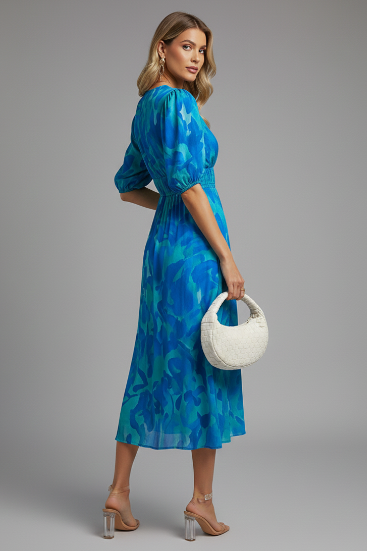 Sorelia | Blumen-Midikleid Puffärmel