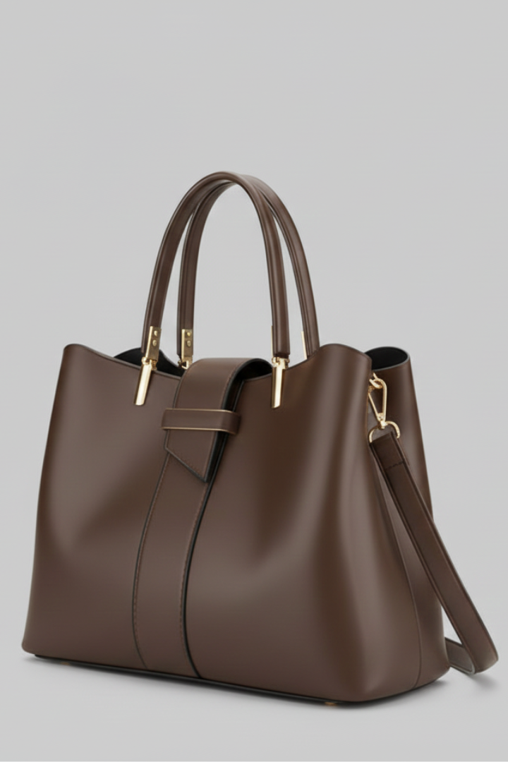Velyra Damen-Handtasche Lifestyle-Ansicht in Kaffeebraun | Saliénne