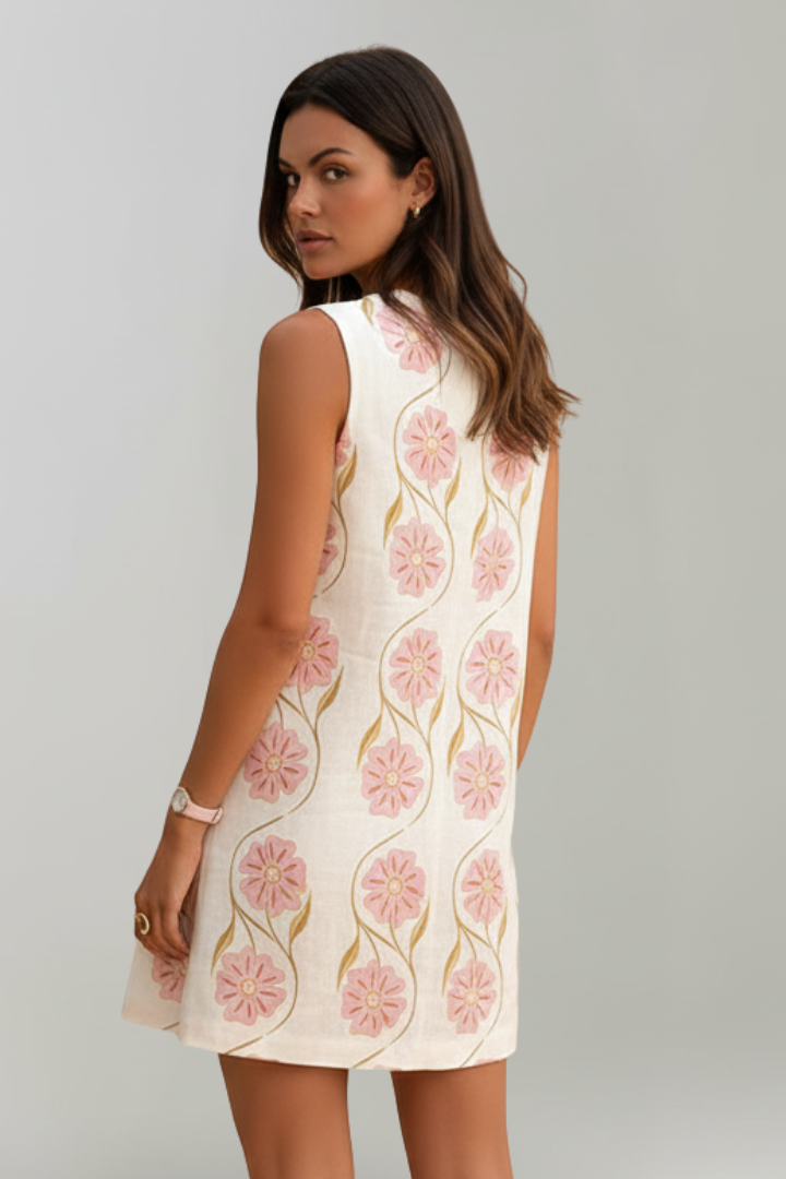 Viora | Blumen Mini-Kleid Leinen