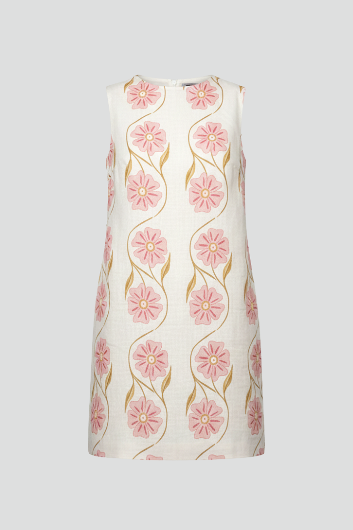 Viora | Blumen Mini-Kleid Leinen