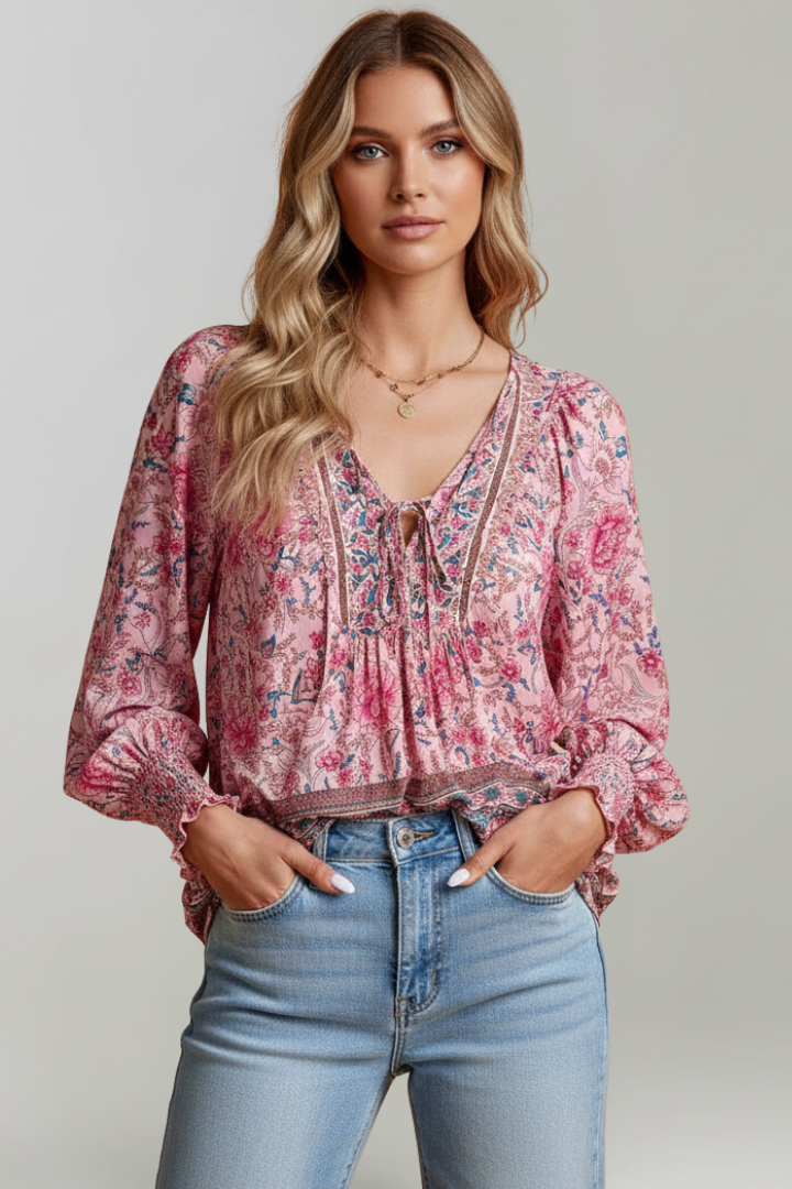 Zinnia | Boho Blumen-Bluse