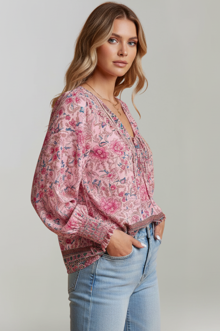Zinnia | Boho Blumen-Bluse