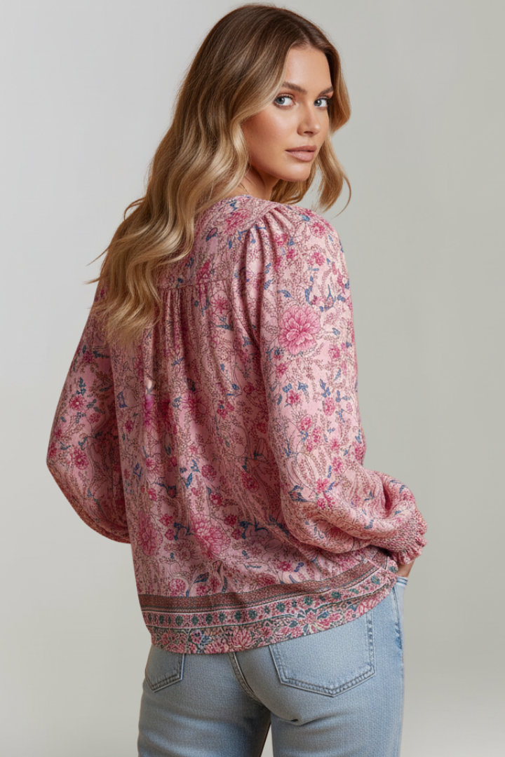 Zinnia | Boho Blumen-Bluse