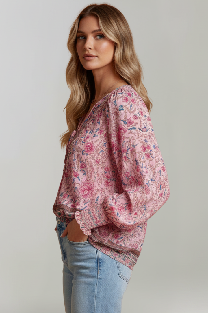 Zinnia | Boho Blumen-Bluse