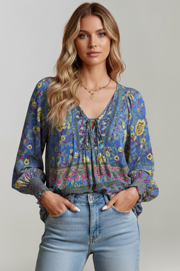 Zinnia | Boho Blumen-Bluse