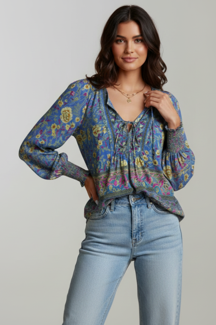 Zinnia | Boho Blumen-Bluse