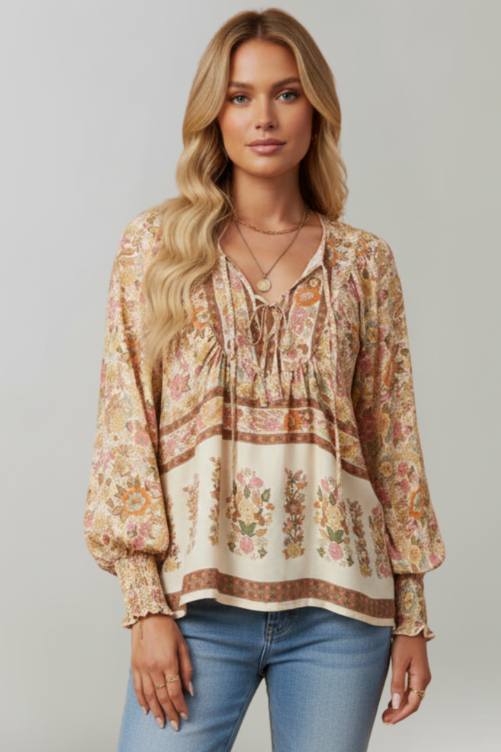 Zinnia | Boho Blumen-Bluse
