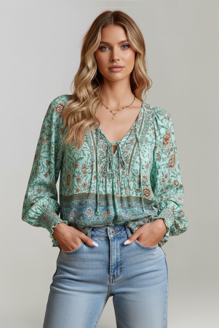 Zinnia | Boho Blumen-Bluse